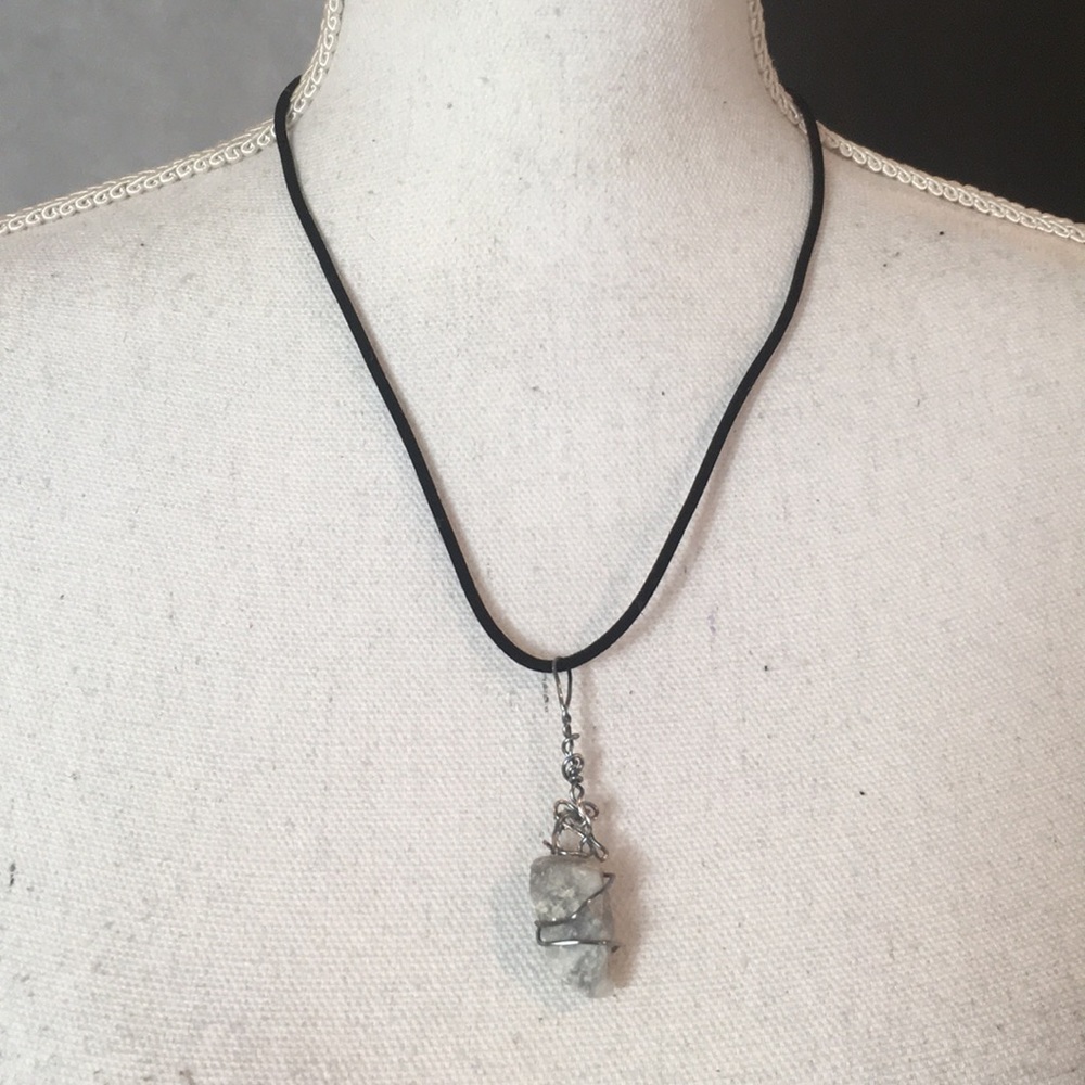 Raw Celestine wire wrapped crystal necklace